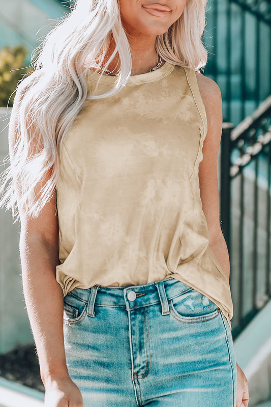 Tie Dye Print Seamed Crew Neck Tank Top