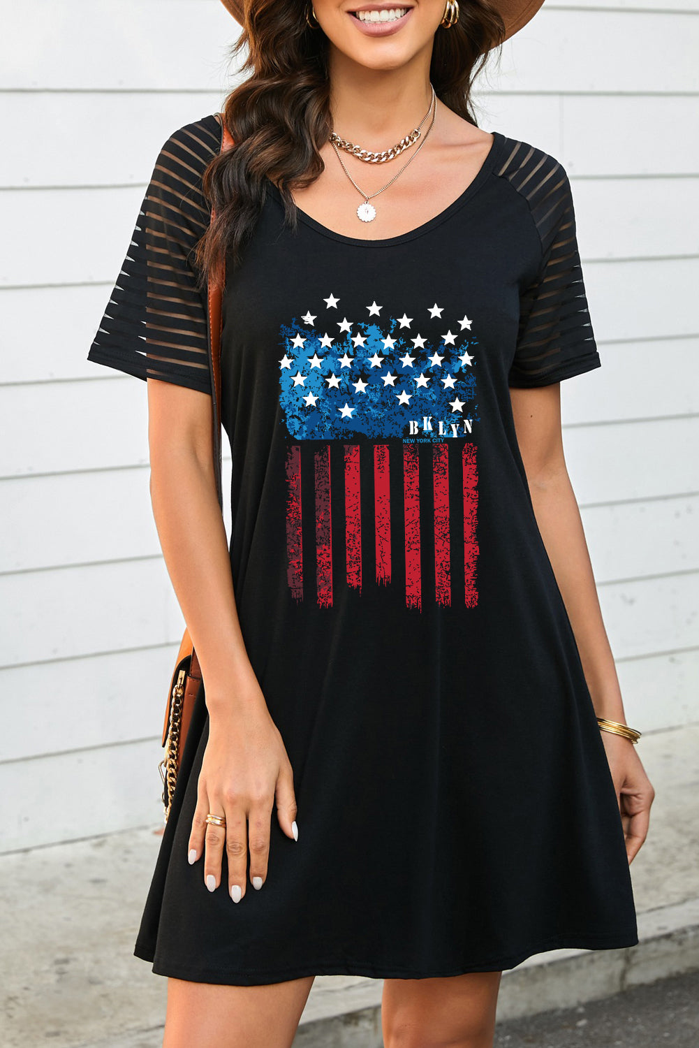 Short Sleeve American Flag T-shirt Dress