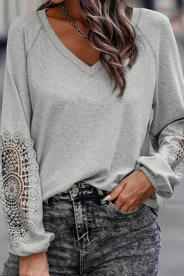 Embroidered Long-Sleeve V-Neck Top