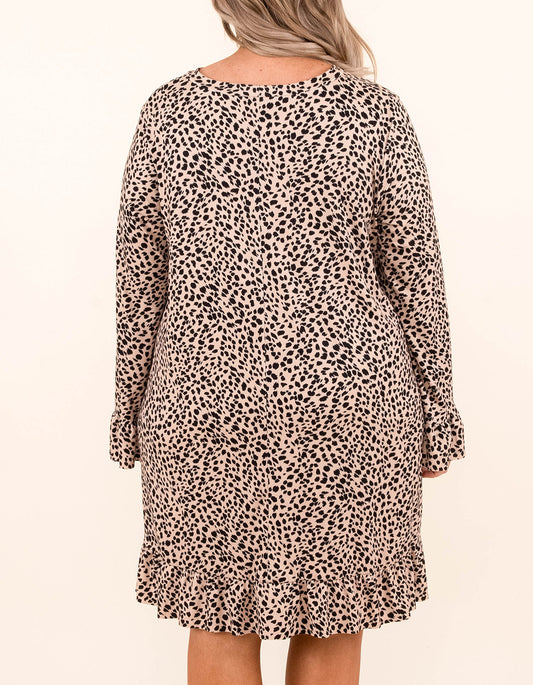 Leopard Plus Size Ruffle Long Sleeve Mini Dress