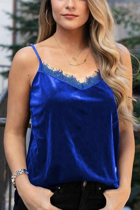 Eyelash V Neck Velvet Tank Top