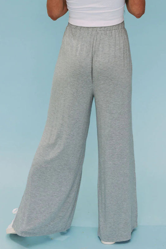 Gray Side Slits Wide Leg High Waist Pants