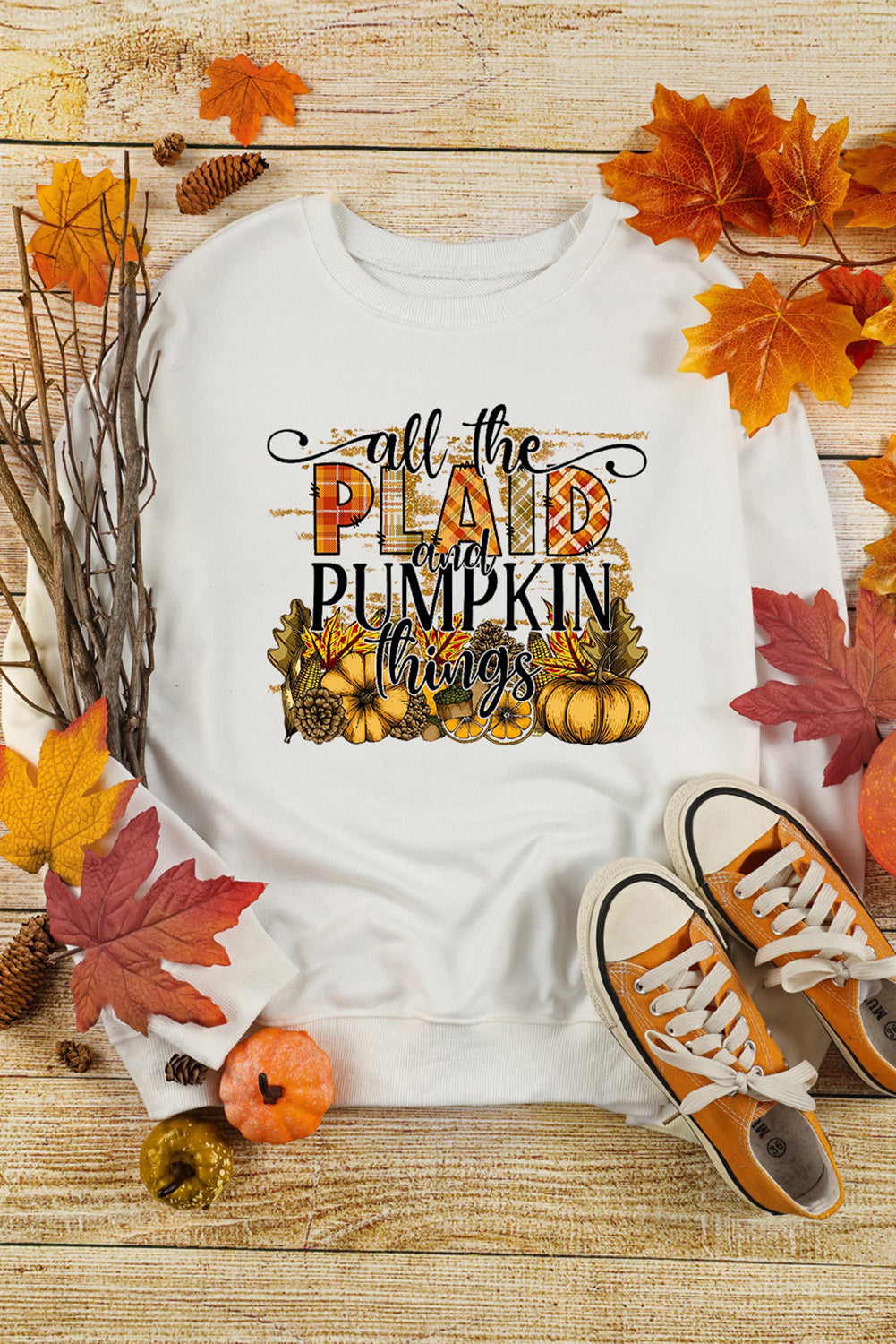 Plaid and Pumpkin things Print Graphic Sweatshirt