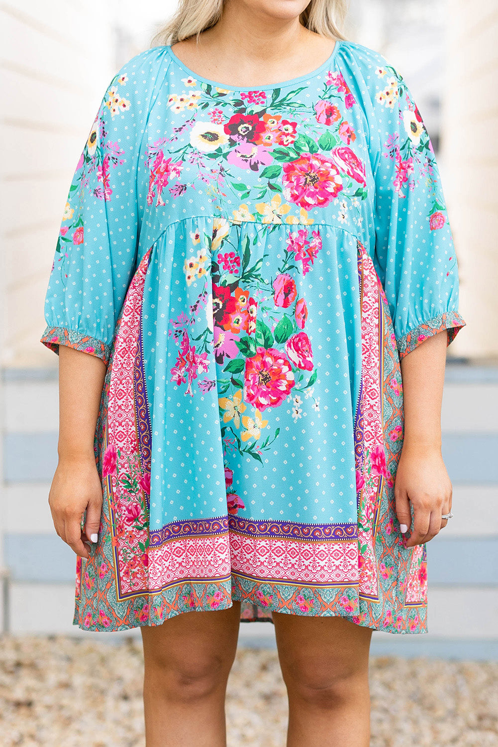 Floral Print Plus Size Mini Babydoll Dress