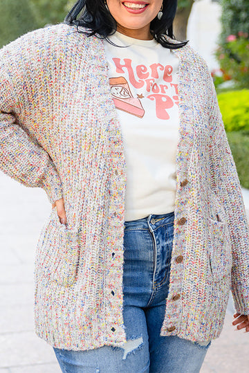 Multi Color Mixed Thread Plus Size Cardigan