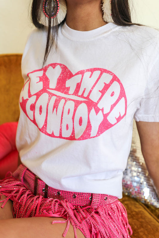 Round Neck HEY THERE COWBOY Graphic Tee