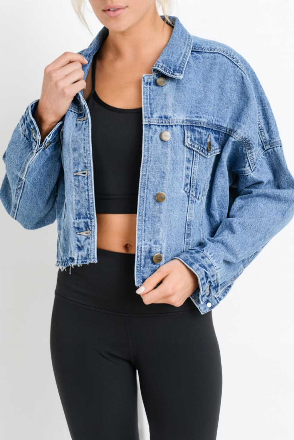 Medium Wash Chunky Cropped Denim Jacket