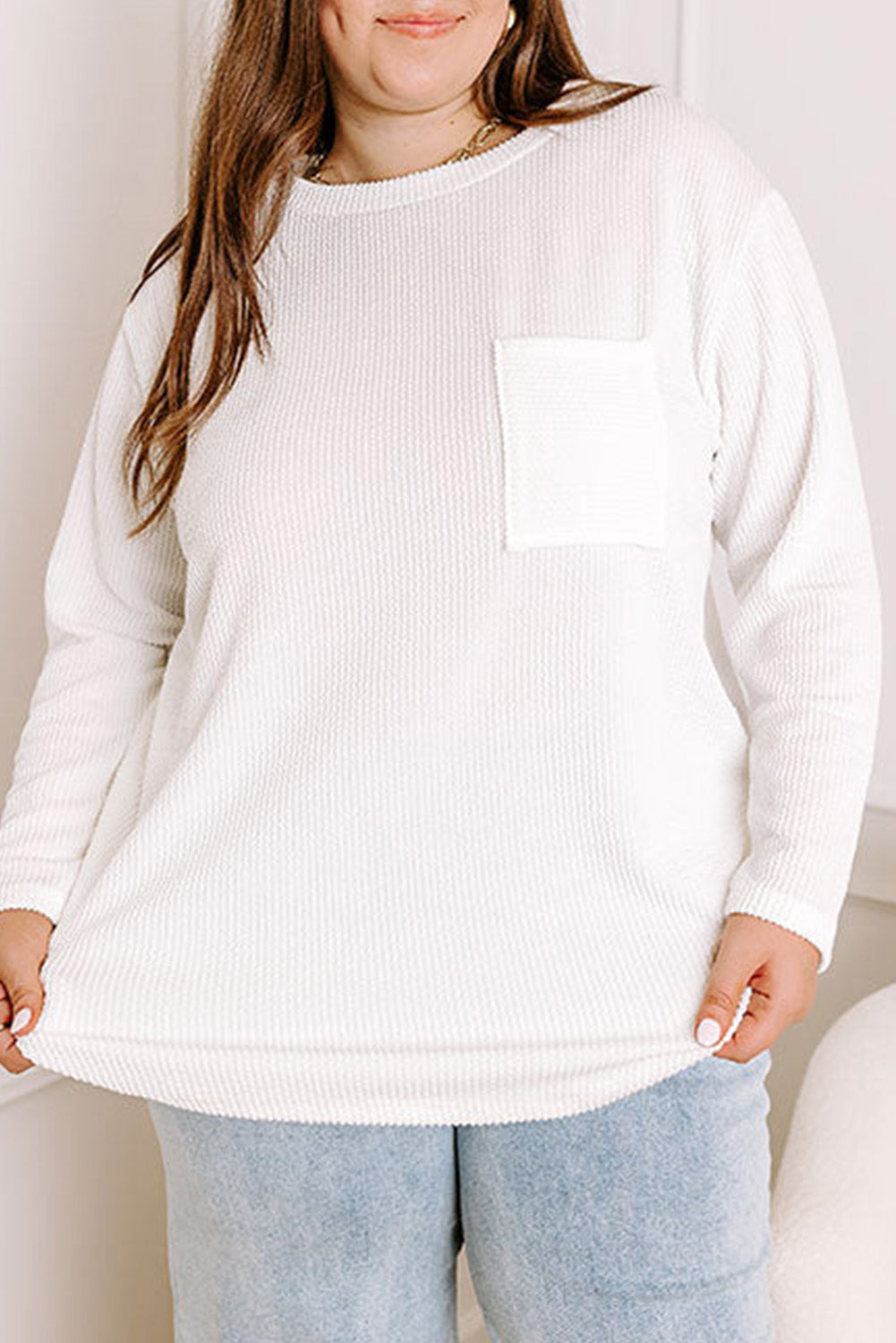 Plus Size Ribbed Textured Long Sleeve T Shirt