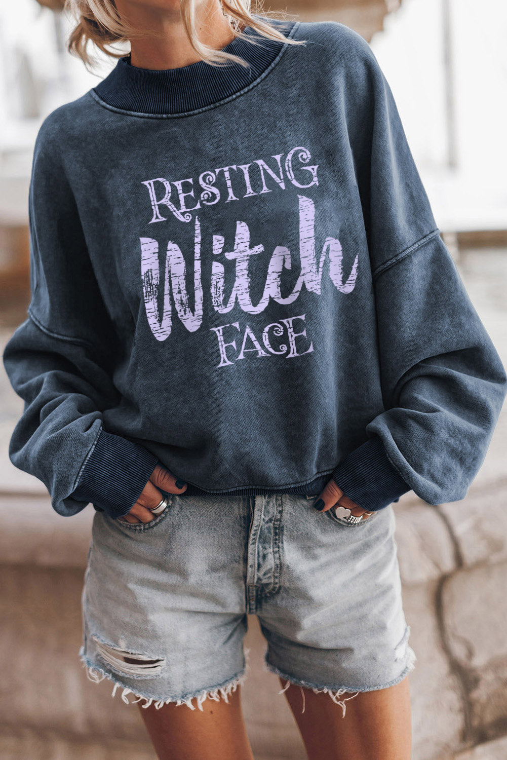 Resting Witch Face Graphic Drop Shoulder Sweatshirt