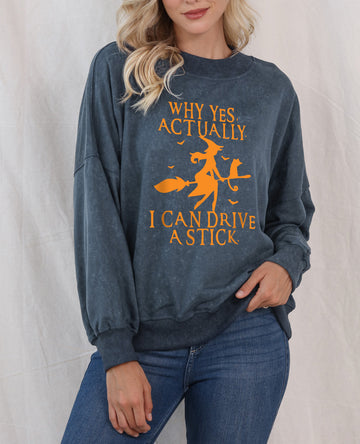 Blue Halloween Letter Graphic Drop Shoulder Sweatshirt