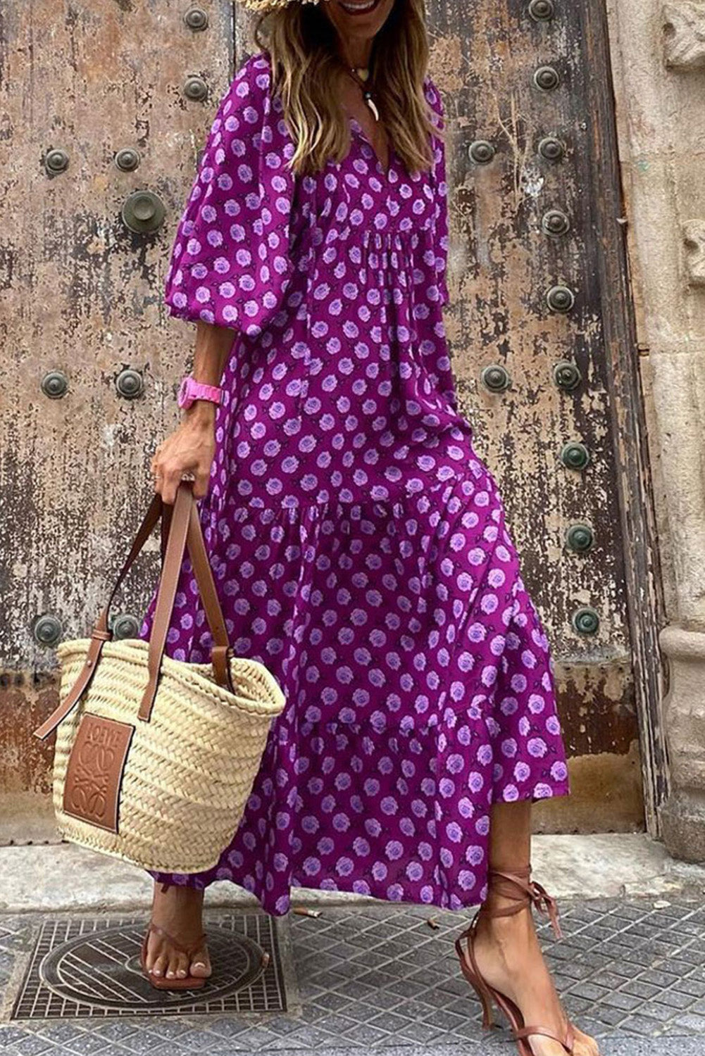 Boho Printed Puff Sleeve Maxi Dress