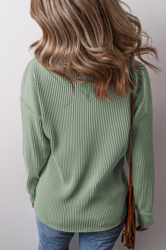 Solid Color Corded Drop Shoulder Long Sleeve Top