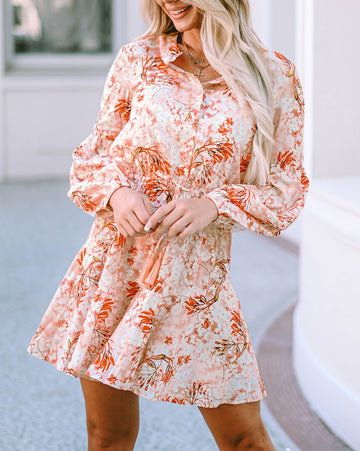 Bubble Sleeve Cinched Waist Floral Dress