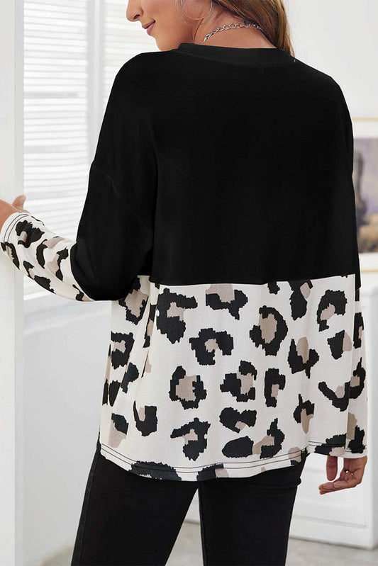 Leopard Color Block Long Sleeve Top