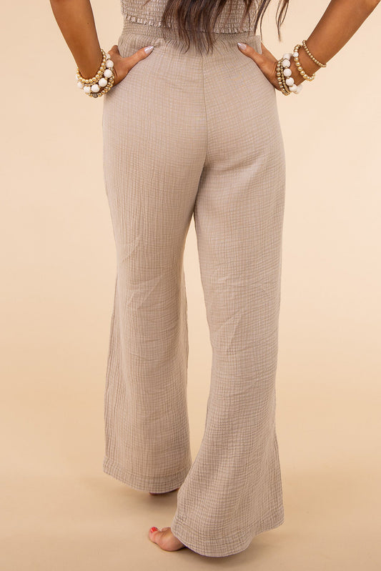 Textured High Waist Wide Leg Plus Size Pants