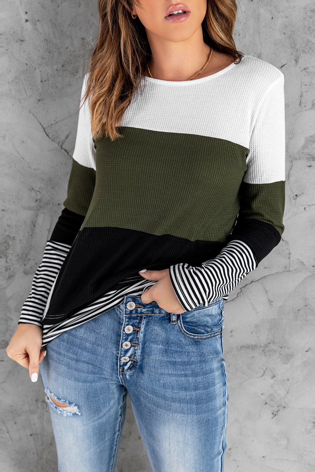 Stylish Colorblock Splicing Stripes Top