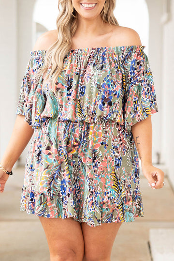 Plus Size Off Shoulder Floral Print Romper