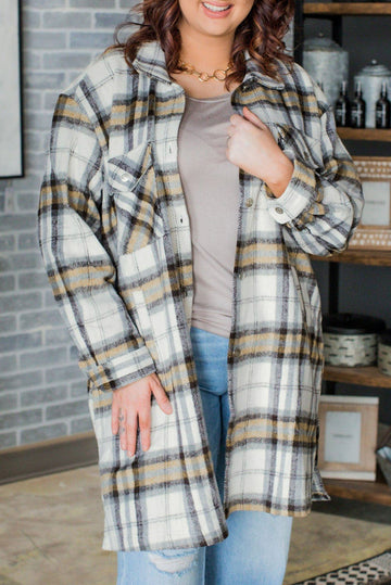 Plus Size Plaid Pocketed Side Slit Shacket