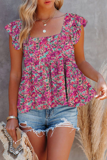 Multicolor Square Neck Floral Tank Top