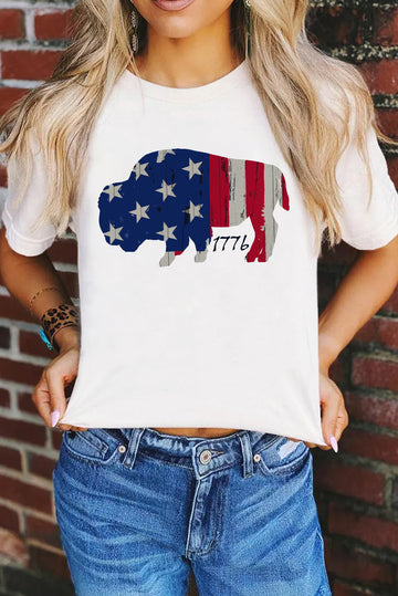 American Flag Bull Graphic Short Sleeve Tee