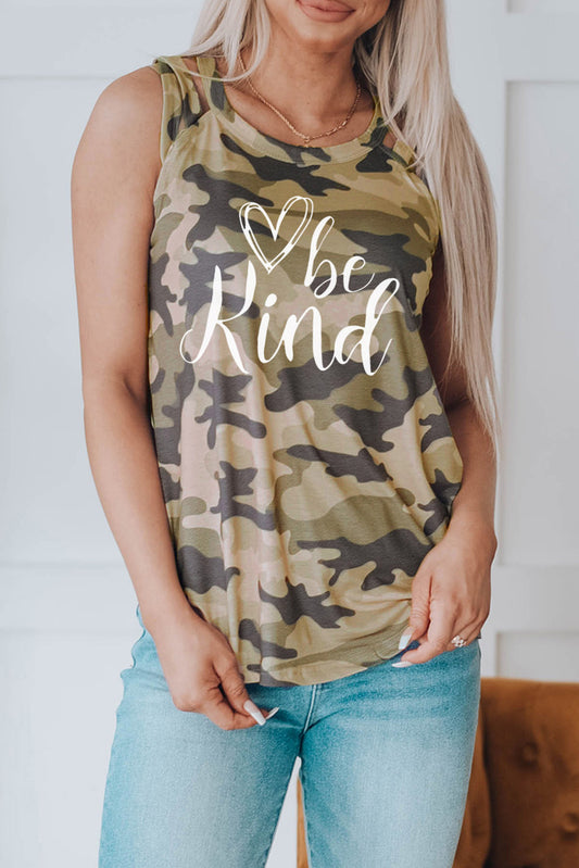 Green Be Kind Camo Crisscross Shoulder Tank Top