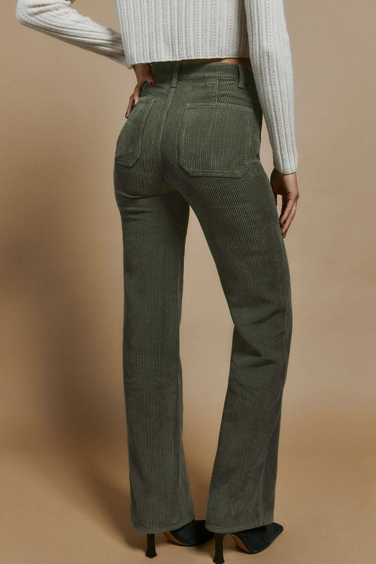 High Waist Square Pockets Corduroy Pants