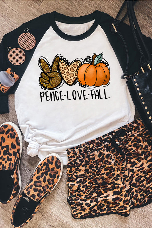 Pumpkin Leopard Heart Graphic Print Raglan Sleeve Top