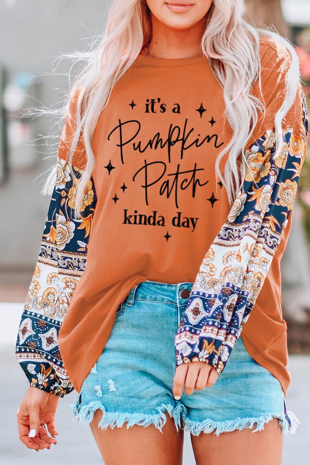 Pumpkin Patch Floral Patch Long Sleeve Graphic Tee