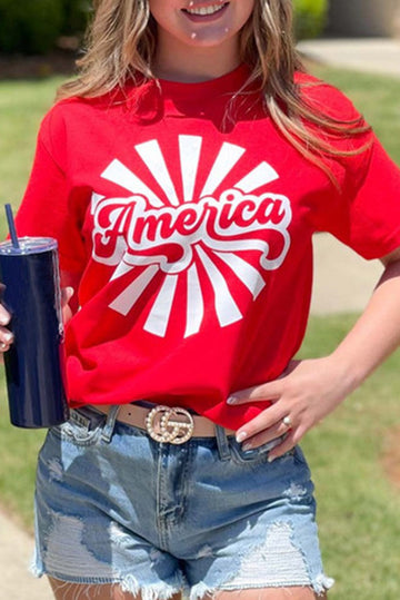 America Graphic Print Short Sleeve T Shirt