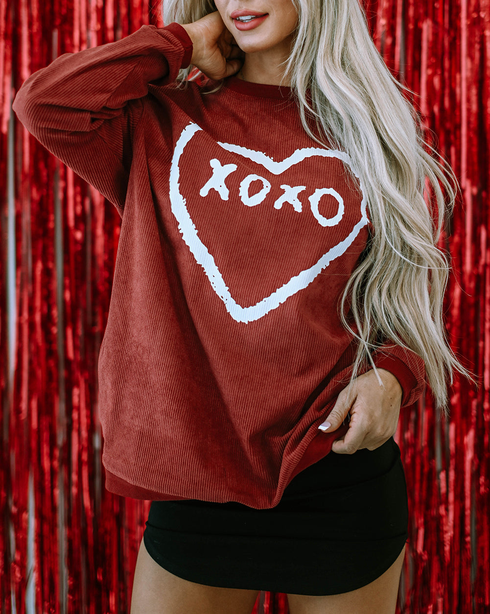 XOXO Heart Shape Graphic Corded Sweatshirt