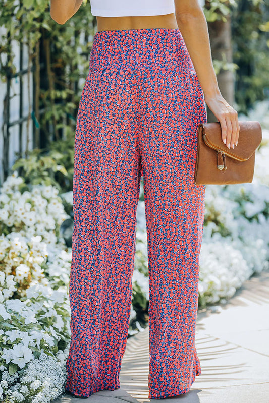 Ditsy Floral Print Tie Front Wide Leg Pants