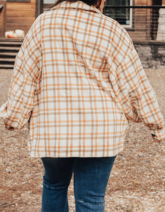 Plus Size Plaid Jacket with Flap Pockets