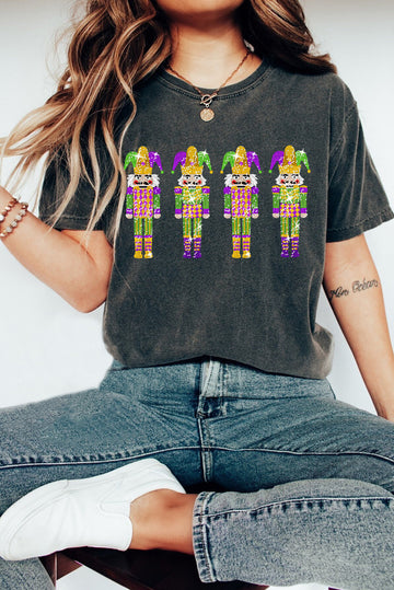 Mardi Gras Sequin Graphic Drop Shoulder Crew Neck T Shirt