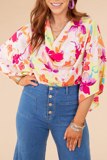 Multicolor Floral Print Cowl Neck Plus Size Blouse