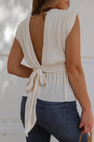 Apricot Deep V Neck Backless Peplum Top