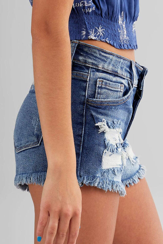 Frayed Hem High Waist Denim Shorts