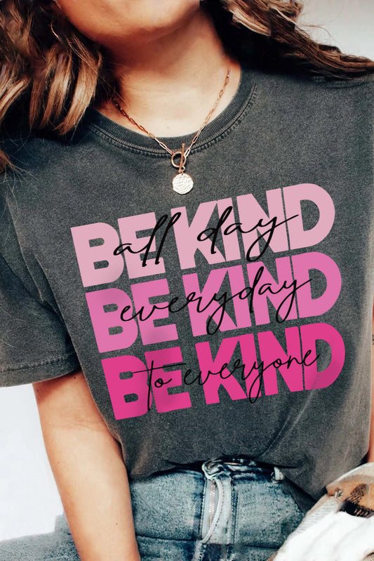 Black BE KIND Slogan Print Crew Neck Graphic T Shirt