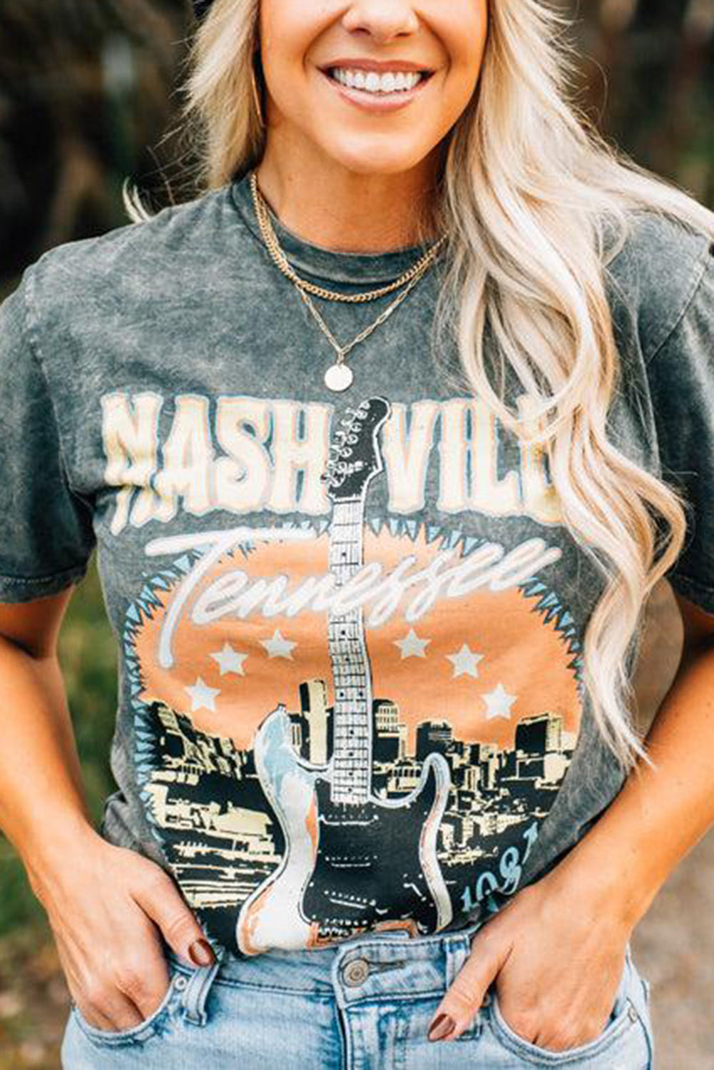 Black NASHVILLE Tennessee Vintage Music Graphic Tee