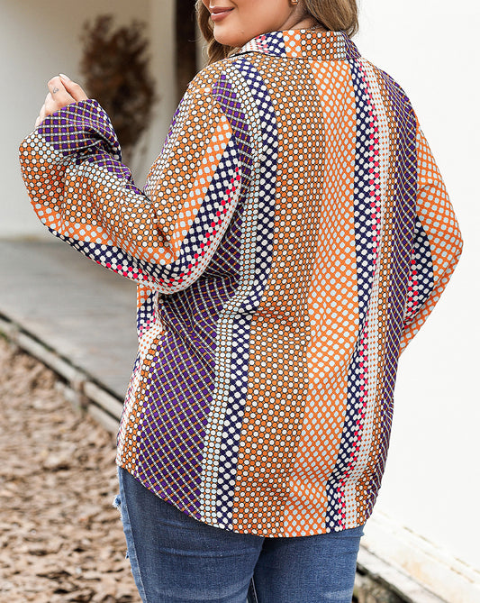 Plus Size Mix Dotted Patchwork Button up Shirt