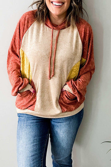 Plus Size Colorblock Raglan Hoodie with Pockets