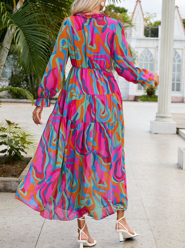 Multicolor Wild Lotus Ruffle Tiered Maxi Dress