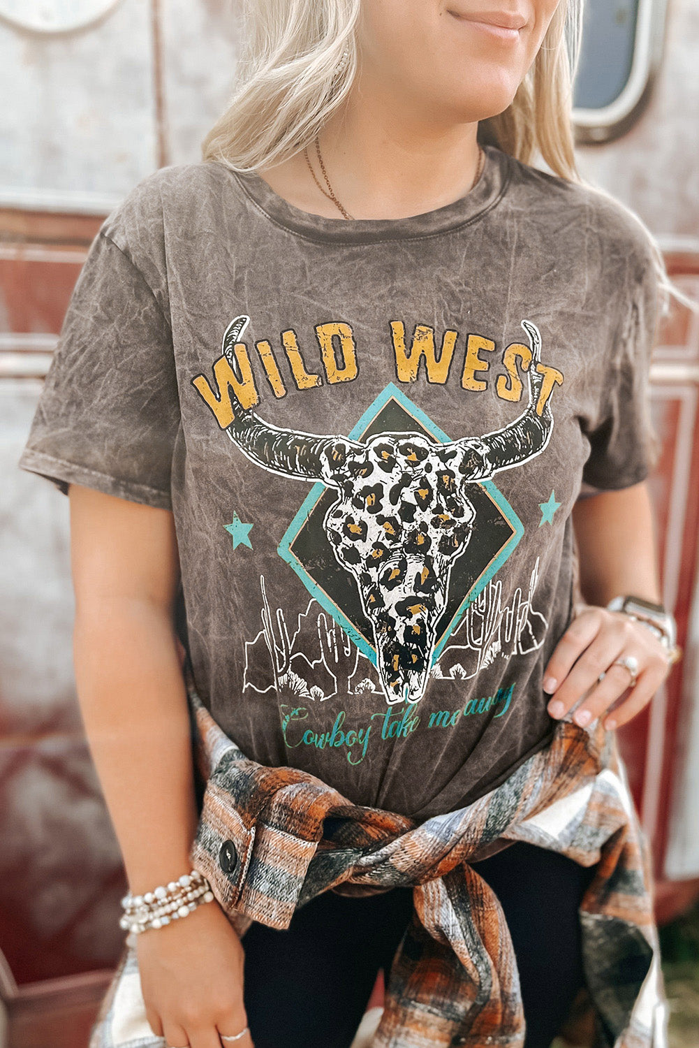 Vintage Bull Head Graphic Western Fashion T Shirt