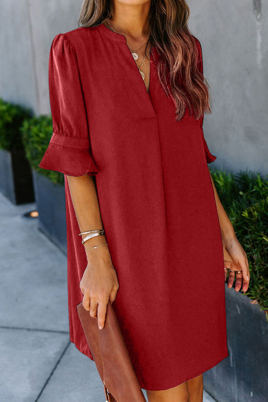 Ruffled Sleeve Shift Dress