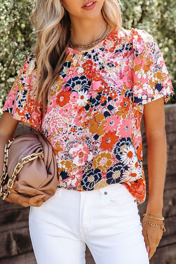 Floral Print Flutter Sleeve Top