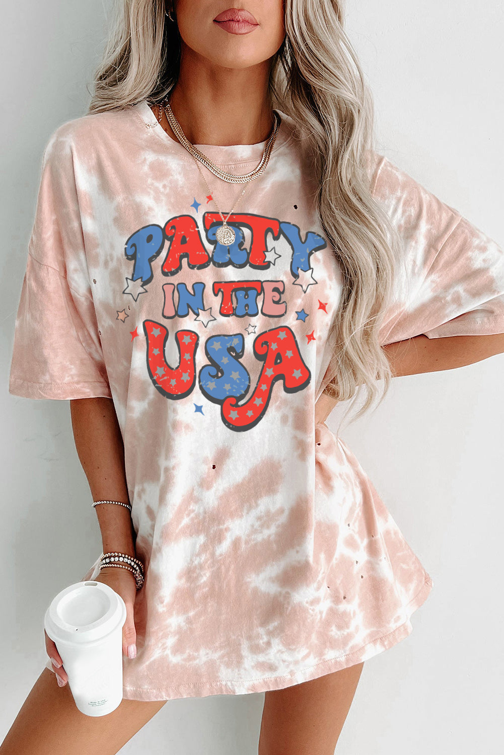 PARTY IN THE USA Graphic Tie Dye Distressed Tee