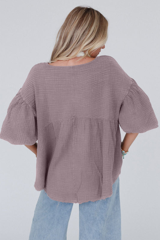 Textured Bubble Sleeves Top