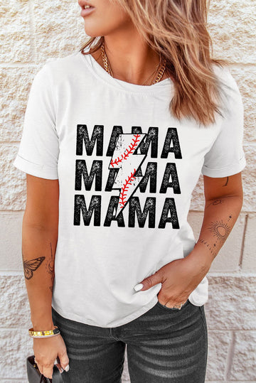 MAMA & Lightening Graphic Round Neck Tee