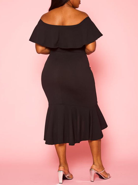 Ruffled Off Shoulder High Low Plus Size Dress