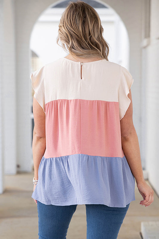 Plus Size Colorblock Ruffle Flowy Top