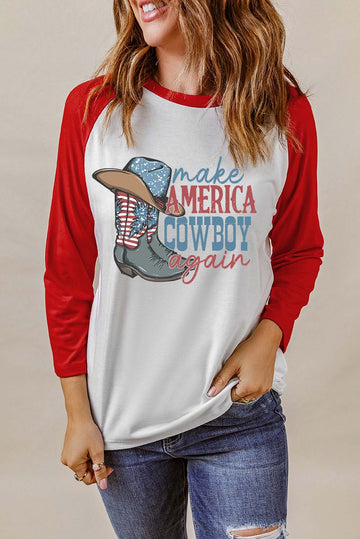 Make AMERICA COWBOY again Graphic Raglan Sleeve Top